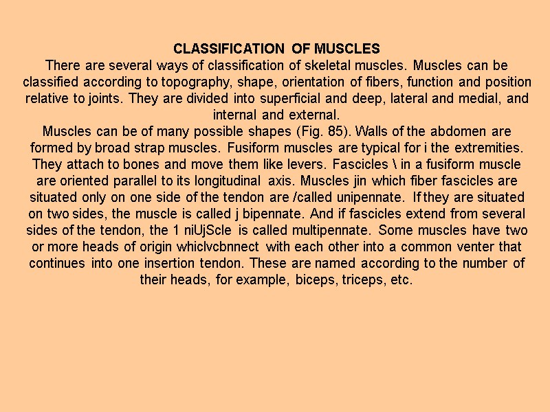 CLASSIFICATION OF MUSCLES There are several ways of classification of skeletal muscles. Muscles can